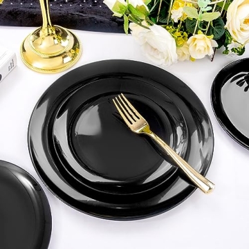 PULOTE 100PCS Elegant Black Disposable Plates - Perfect for Events!