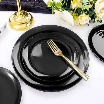 PULOTE 100PCS Elegant Black Disposable Plates - Perfect for Events!