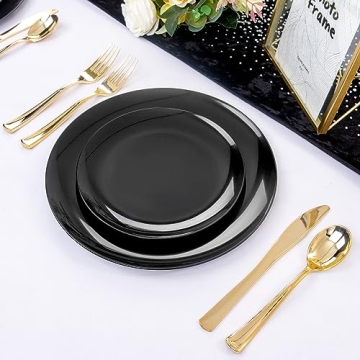 PULOTE 100PCS Elegant Black Disposable Plates - Perfect for Events!