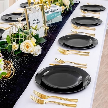 PULOTE 100PCS Elegant Black Disposable Plates - Perfect for Events!