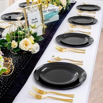 PULOTE 100PCS Elegant Black Disposable Plates - Perfect for Events!