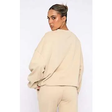 Cioatin Women’s Oversize Fleece Smile Graphic Sweatshirt Crewneck Drop Shoulder Loose Fit Pullover Jumper Jacket Apricot
