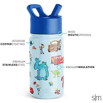 Simple Modern Disney Pixar Kids Water Bottle with Straw Lid | Reusable Insulated Stainless Steel Cup...