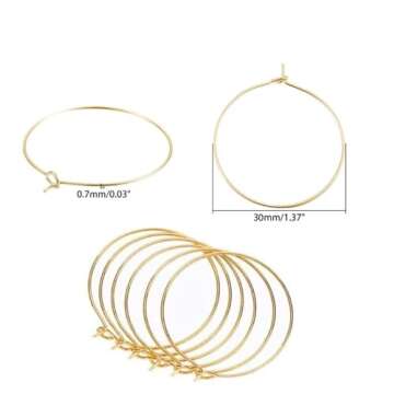 HLLMX 100 PCS 30mm Wine Glass Charms Rings Gold Plated Wine Glass Charm Rings Stainless Steel Hoop Earring Findings Golden DIY Earring Components for Women Basketball Wives Hoop Earrings