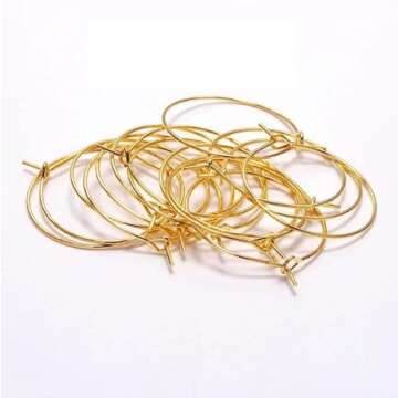 HLLMX 100 PCS 30mm Wine Glass Charms Rings Gold Plated Wine Glass Charm Rings Stainless Steel Hoop Earring Findings Golden DIY Earring Components for Women Basketball Wives Hoop Earrings