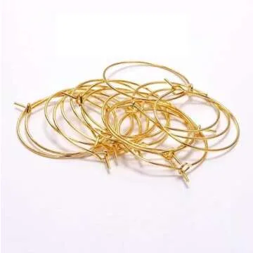 HLLMX 100 PCS 30mm Wine Glass Charms Rings Gold Plated Wine Glass Charm Rings Stainless Steel Hoop Earring Findings Golden DIY Earring Components for Women Basketball Wives Hoop Earrings