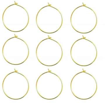 HLLMX 100 PCS 30mm Wine Glass Charms Rings Gold Plated Wine Glass Charm Rings Stainless Steel Hoop Earring Findings Golden DIY Earring Components for Women Basketball Wives Hoop Earrings