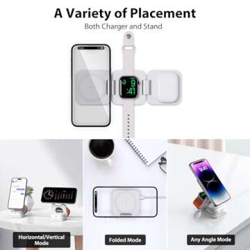 KU XIU Fast Wireless Charger, Magnetic Foldable 3 in 1 Charging Station for iPhone 16/15/14/13/12/Pro/Plus/Pro Max, 5W Portable Charger for Apple Watch9/8/7/6/5/4/3/SE, for Airpods3/2/Pro-White