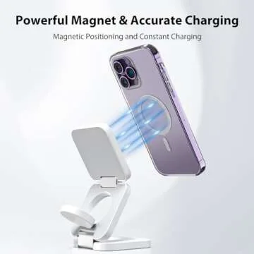 KU XIU Fast Wireless Charger, Magnetic Foldable 3 in 1 Charging Station for iPhone 16/15/14/13/12/Pro/Plus/Pro Max, 5W Portable Charger for Apple Watch9/8/7/6/5/4/3/SE, for Airpods3/2/Pro-White