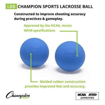 Champion Sports Colored Lacrosse Balls: Blue Official Size Sporting Goods Equipment for Professional, College & Grade School Games, Practices & Recreation - NCAA, NFHS and SEI Certified - 2 Count