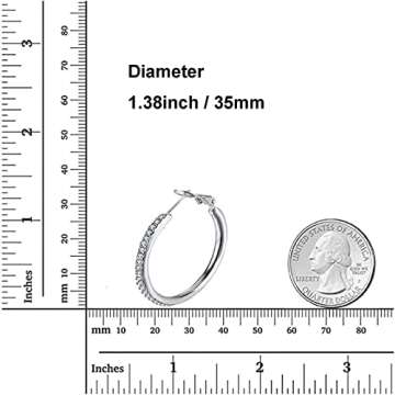 YUQIGG Silver Hoop Earrings, Fashion CZ Cubic Zirconia Rhinestone Hoops White Gold Plated Hoop Earrings for Women Gifts 1.38in