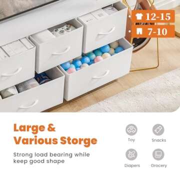 Sweetcrispy Dresser for Bedroom, Drawer Dresser Organizer Storage with 5 Drawers Short Dresser, Chest of Drawers with Fabric Bin, Steel Frame, Wood Top for Bedroom, Entryway