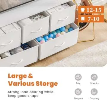 Sweetcrispy Dresser for Bedroom, Drawer Dresser Organizer Storage with 5 Drawers Short Dresser, Chest of Drawers with Fabric Bin, Steel Frame, Wood Top for Bedroom, Entryway