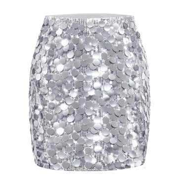 MANER Women's Contrast Sequin Skirt Sparkle Stretchy Bodycon Mini Coin Skirts Night Out Party (M/US ...