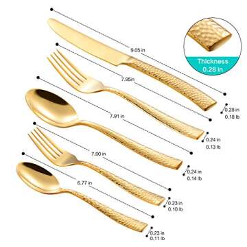 Flatasy Silverware Set Gold Hammered Pattern Flatware Cutlery Stainless Steel Mirror Polished Utensil 20-Piece Spoons Forks and Knives Dishwasher Safe Service for 4