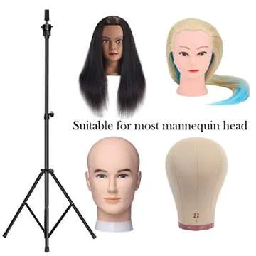XFMF Mannequin Head Stand, Adjustable (32.3-53 inch) Metal Wig Stand Tripod for Canvas Head, Styrofoam Head, Hairdressing Training (Black)