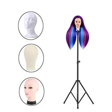 XFMF Mannequin Head Stand, Adjustable (32.3-53 inch) Metal Wig Stand Tripod for Canvas Head, Styrofoam Head, Hairdressing Training (Black)
