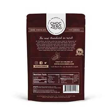 ChocZero 70% Dark Chocolate, Sample Pack. Sugar Free, Low Carb. No Sugar Alcohols, All Natural, Non-GMO (1 bag, 10 pieces)