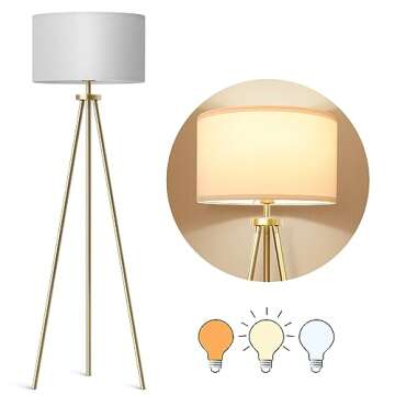 ALLDIO Tripod Floor Lamps for Living Room, Modern Standing Lamp with Drum Shade, Simple Industrial Tall Lamp, 9W LED Bulb Included - Brass