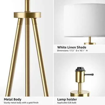 ALLDIO Tripod Floor Lamps for Living Room, Modern Standing Lamp with Drum Shade, Simple Industrial Tall Lamp, 9W LED Bulb Included - Brass
