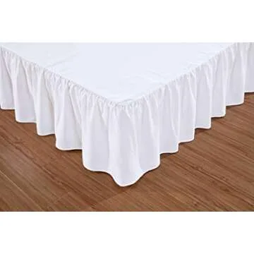 Sheets & Beyond Wrap Around Solid Microfiber Luxury Hotel Quality Fabric Bedroom Gathered Ruffled Bedding Bed Skirt 14 Inch Drop (Queen, White)