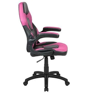 Flash Furniture X10 High-Back LeatherSoft Racing Style Gaming Chair with Flip-Up Arms, Ergonomic Padded Swivel Computer Chair, Pink/Black