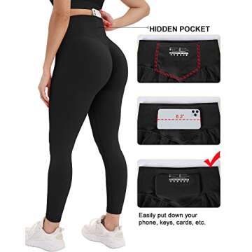 CHRLEISURE 3 Piece Workout Leggings Sets for Women, Gym Scrunch Butt Butt Lifting Seamless Leggings (AMZ025, Black S)