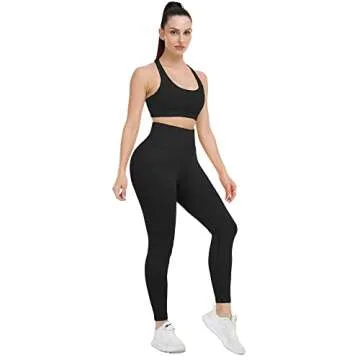 CHRLEISURE 3 Piece Workout Leggings Sets for Women, Gym Scrunch Butt Butt Lifting Seamless Leggings (AMZ025, Black S)
