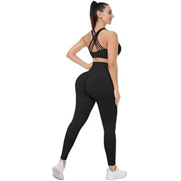 CHRLEISURE 3 Piece Workout Leggings Sets for Women, Gym Scrunch Butt Butt Lifting Seamless Leggings (AMZ025, Black S)