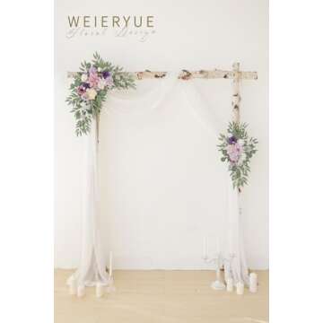 WEIERYUE Artificial Wedding Arch Flowers Kit(Pack of 3),2Pcs Artificial Flower Arch Decor,1Pcs Sheer Drape for Wedding Ceremony Arbor for WeddingCeremony (Lavender & Cream)