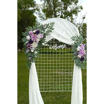 WEIERYUE Artificial Wedding Arch Flowers Kit(Pack of 3),2Pcs Artificial Flower Arch Decor,1Pcs Sheer Drape for Wedding Ceremony Arbor for WeddingCeremony (Lavender & Cream)