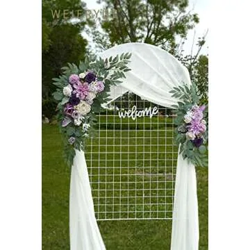 WEIERYUE Artificial Wedding Arch Flowers Kit(Pack of 3),2Pcs Artificial Flower Arch Decor,1Pcs Sheer Drape for Wedding Ceremony Arbor for WeddingCeremony (Lavender & Cream)