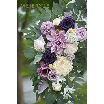 WEIERYUE Artificial Wedding Arch Flowers Kit(Pack of 3),2Pcs Artificial Flower Arch Decor,1Pcs Sheer Drape for Wedding Ceremony Arbor for WeddingCeremony (Lavender & Cream)