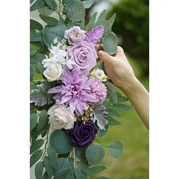 WEIERYUE Artificial Wedding Arch Flowers Kit(Pack of 3),2Pcs Artificial Flower Arch Decor,1Pcs Sheer Drape for Wedding Ceremony Arbor for WeddingCeremony (Lavender & Cream)