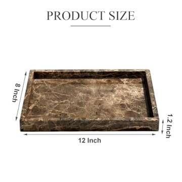 YMXYJM 100% Natural Marble Tray for Bathroom, Genuine Marble Stone Vanity Tray, Luxury Storage Trays for Kitchen, Vanity, Home Decor, Dresser, Non-Resin/Non-Ceramic, 12"x 8"x 1.2", Dark Brown