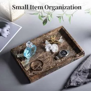 YMXYJM 100% Natural Marble Tray for Bathroom, Genuine Marble Stone Vanity Tray, Luxury Storage Trays for Kitchen, Vanity, Home Decor, Dresser, Non-Resin/Non-Ceramic, 12"x 8"x 1.2", Dark Brown