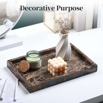 YMXYJM 100% Natural Marble Tray for Bathroom, Genuine Marble Stone Vanity Tray, Luxury Storage Trays for Kitchen, Vanity, Home Decor, Dresser, Non-Resin/Non-Ceramic, 12"x 8"x 1.2", Dark Brown