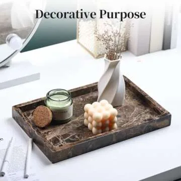 YMXYJM 100% Natural Marble Tray for Bathroom, Genuine Marble Stone Vanity Tray, Luxury Storage Trays for Kitchen, Vanity, Home Decor, Dresser, Non-Resin/Non-Ceramic, 12"x 8"x 1.2", Dark Brown