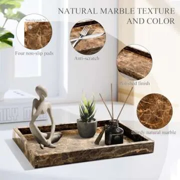YMXYJM 100% Natural Marble Tray for Bathroom, Genuine Marble Stone Vanity Tray, Luxury Storage Trays for Kitchen, Vanity, Home Decor, Dresser, Non-Resin/Non-Ceramic, 12"x 8"x 1.2", Dark Brown