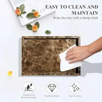 YMXYJM 100% Natural Marble Tray for Bathroom, Genuine Marble Stone Vanity Tray, Luxury Storage Trays for Kitchen, Vanity, Home Decor, Dresser, Non-Resin/Non-Ceramic, 12"x 8"x 1.2", Dark Brown