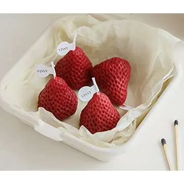 Strawberry Shaped Scented Candle, 4PACK 75G Fruit Aroma Soy Wax Decorative Candle for Table Photo Pr...