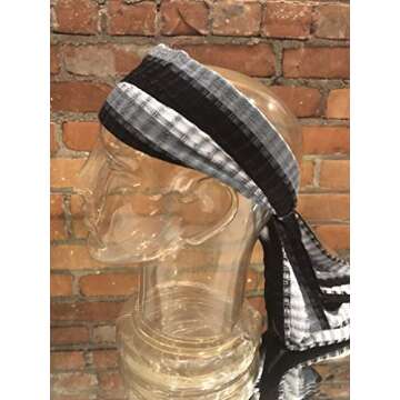 Short Headwrap Scarf Hair Tie Turban Fabric Hand Woven Breathable Gauze Bright Black White Gray