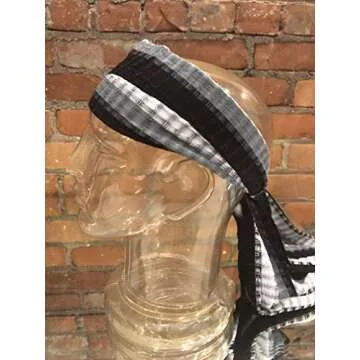 Short Headwrap Scarf Hair Tie Turban Fabric Hand Woven Breathable Gauze Bright Black White Gray