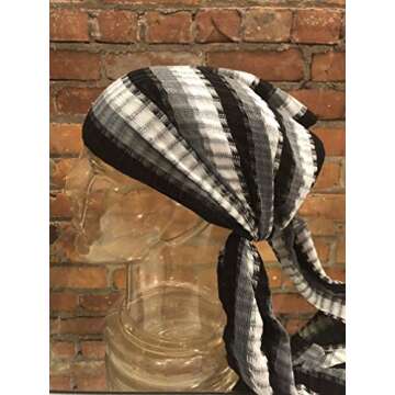 Short Headwrap Scarf Hair Tie Turban Fabric Hand Woven Breathable Gauze Bright Black White Gray