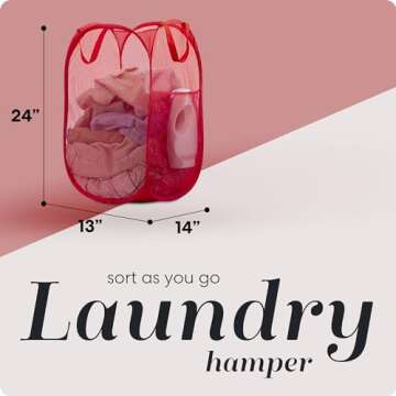 Handy Laundry Collapsible Mesh Pop Up Hamper with Wide Opening and Side Pocket – Breathable, Sturd...