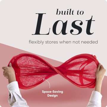 Handy Laundry Collapsible Mesh Pop Up Hamper with Wide Opening and Side Pocket – Breathable, Sturdy, Foldable, and Space-Saving Design for Clothes and Storage. (Red)