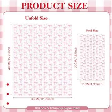 Janlaugh 100 Pack Pink Coquette Bow Napkins Disposable Folded Paper Towel Bow Party Supplies for Bir...