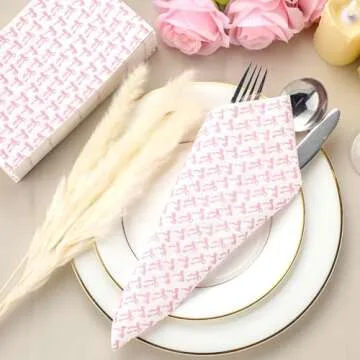 Janlaugh 100 Pack Pink Coquette Bow Napkins Disposable Folded Paper Towel Bow Party Supplies for Birthday Bridal Shower Bachelorette Bathroom wedding Engagement Decoration