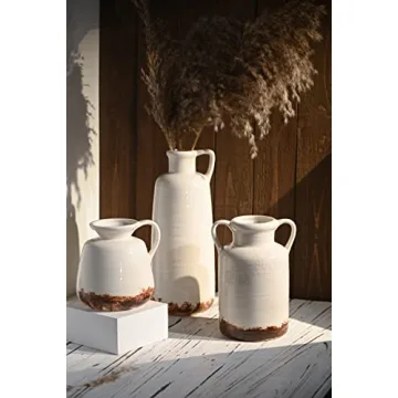 Rustic Ceramic Vases for Home Decor - Set of 3