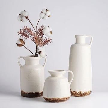 Rustic Ceramic Vases for Home Decor - Set of 3